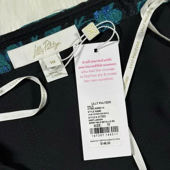 Lilly Pulitzer Women's Size 10 Lagoon Berry Brocade Camilo‎ Strapless Corset Top - Picture 6 of 10